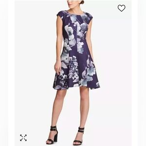 DKNY‎ Floral-Print Fit & Flare Dress Sz 8
